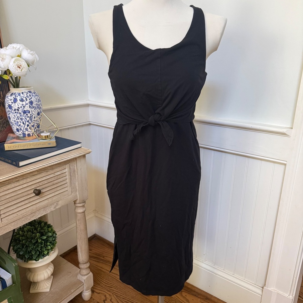 Pact Womens Organic Cotton Tie Front Midi T-Shirt Dress Black Small Sleeveless
